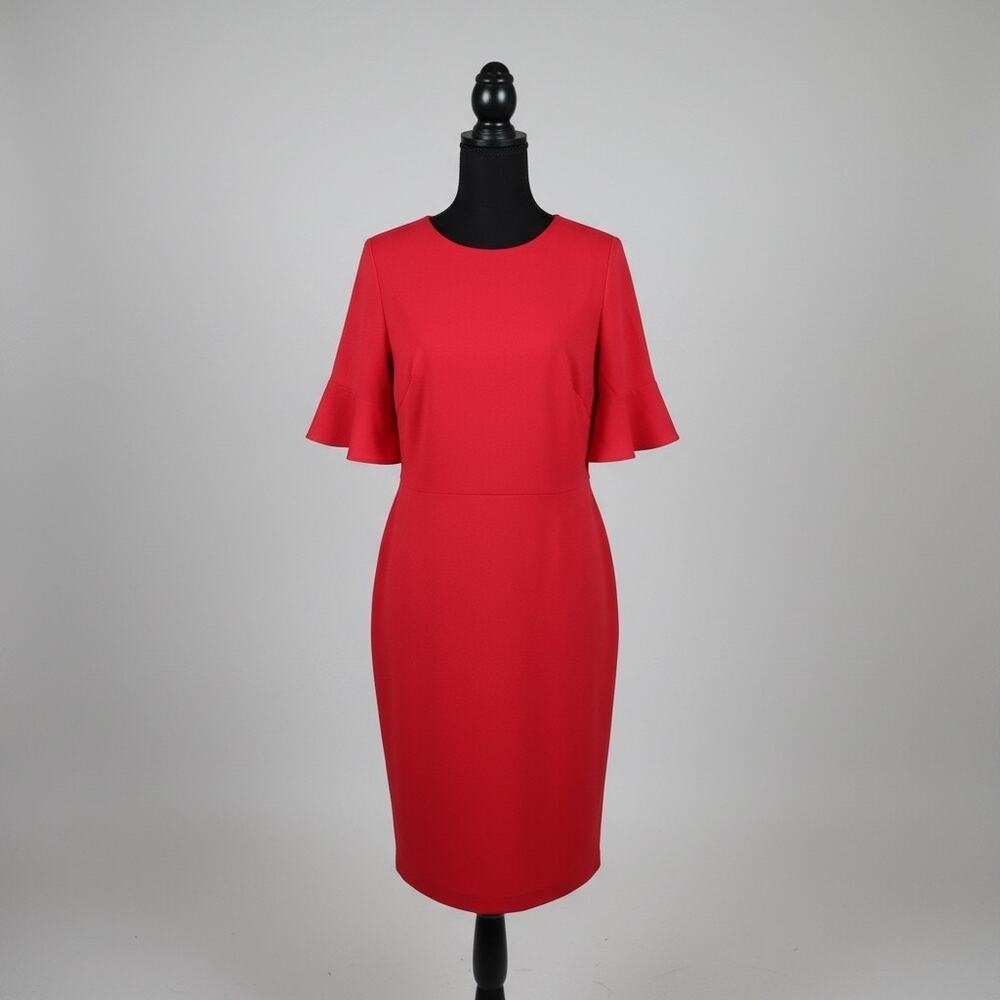 LOFT Women's Size 12 Red A-Line Flutter Sleeve Stretch Knit Dress - Picture 2 of 7